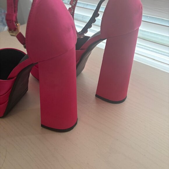 Hot Pink Satin Platform Heels - Picture 6 of 7